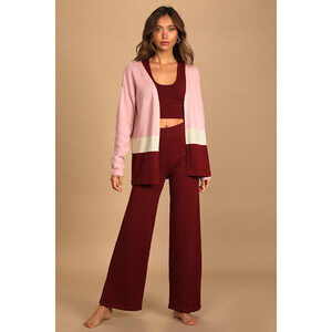 Lulus Find Me Here Burgundy Color Block set - Size Mediu